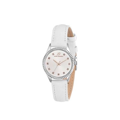 Women's steel watch with white dial and strap