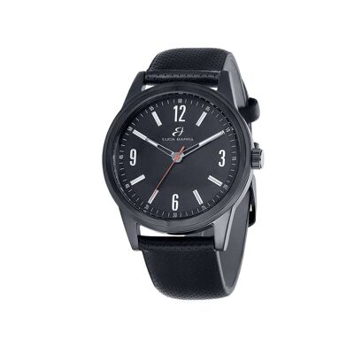 Black IP steel case watch with black leather bracelet