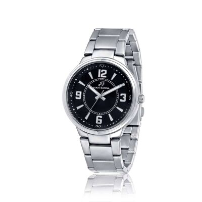 Caja de acero reloj esfera negra pulsera de acero