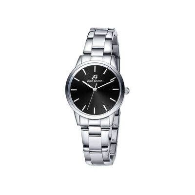 Steel watch with steel case and black dial,