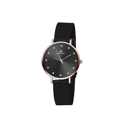 Black IP steel watch with rose IP steel case