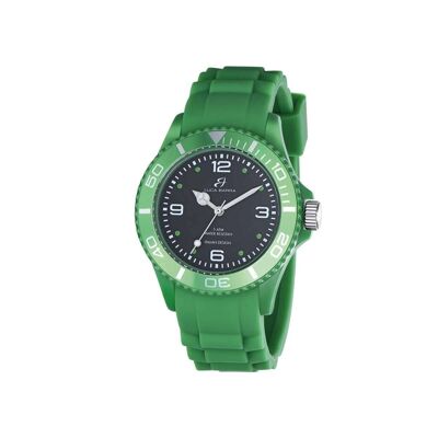 Green silicone watch, black dial, green bezel