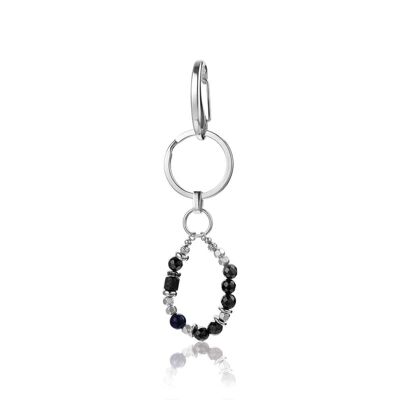 Steel key ring with lapis lazuli and onyx stones