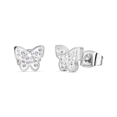 Boucles d'oreilles en acier avec papillon et cristaux
