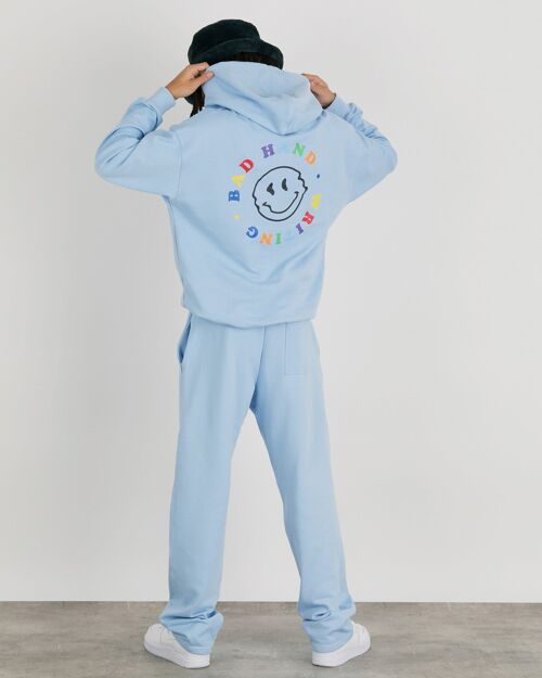 Beau Oversized Baggy Drawstring Hoodie With Embroidery And Graphic In Blue