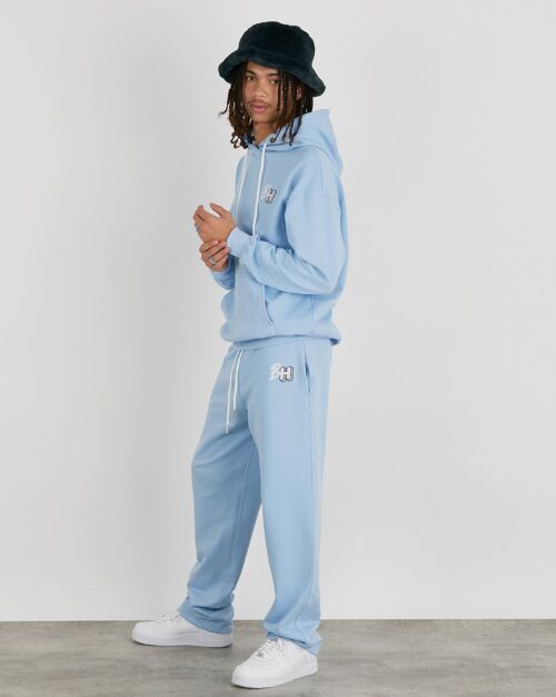 Beau Straight Leg Drawstring Joggers With Front Embroidery In Blue