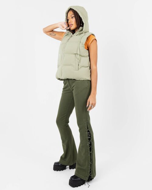 Cloud Quilted Body Warmer Gilet with Drawstring Hood In Green