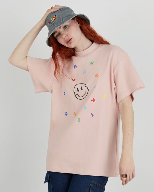 My Mind Oversized Crew Neck Tee With Graphic In Pink