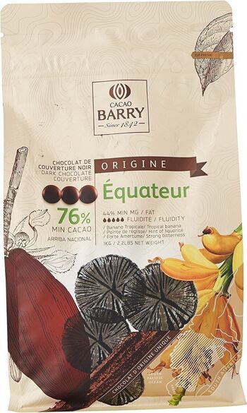 CACAO BARRY - CHOCOLAT DE COUVERTURE - ORIGINE EQUATEUR (noir, cacao 76 %) 1kg- pistoles. 1