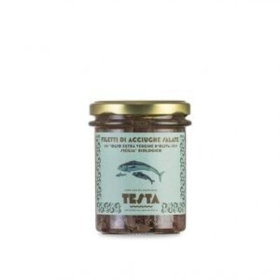 Filetti di acciughe salate in olio extra vergine d’oliva IGP vaso vetro 200 gr