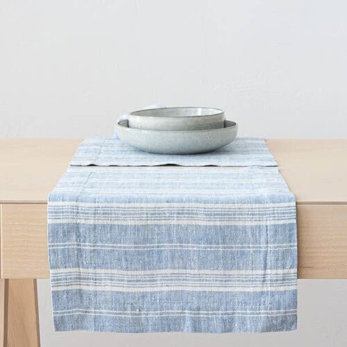 Linen Placemat Blue White Multistripe