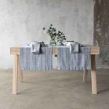 Tapis de Table Lin Indigo Naturel Multirayures 2