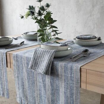 Tapis de Table Lin Indigo Naturel Multirayures 4