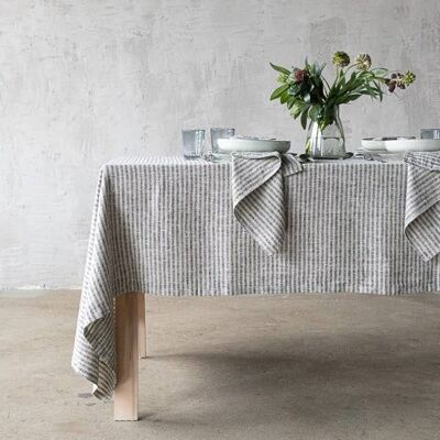 Linen Tablecloth Black Natural Brittany