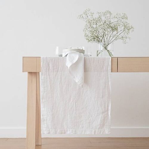 Linen Runner Optical White Stone Washed