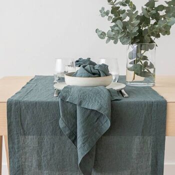 Tapis de passage en lin Balsam Green Stone Washed 2