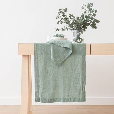 Linen Runner Spa Green Stone Washed