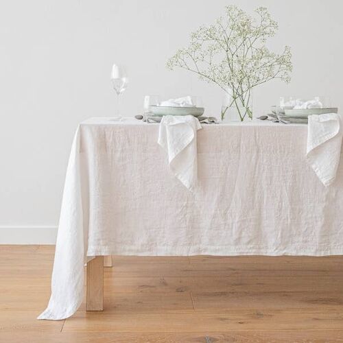 Linen Tablecloth Optical White Stone Washed