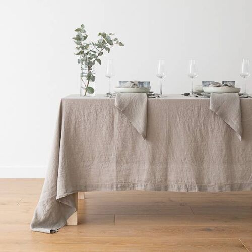 Linen Tablecloth Taupe Stone Washed
