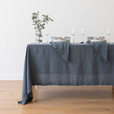 Linen Tablecloth Blue Stone Washed