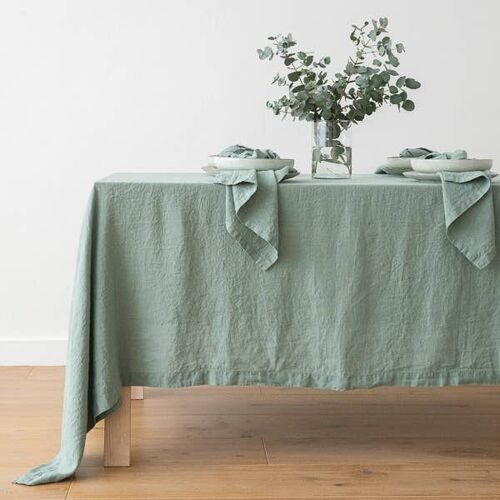 Linen Tablecloth Spa Green Stone Washed