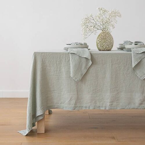 Linen Tablecloth Sea Foam Stone Washed