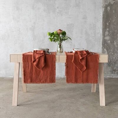 Linen Runner Brick Terra Fringe