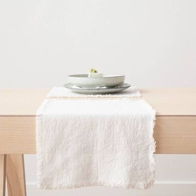 Linen Placemat Optical White Terra Fringe