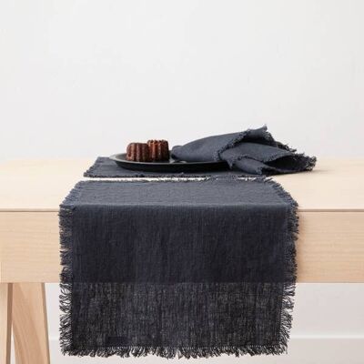 Linen Placemat Charcoal Terra Fringe