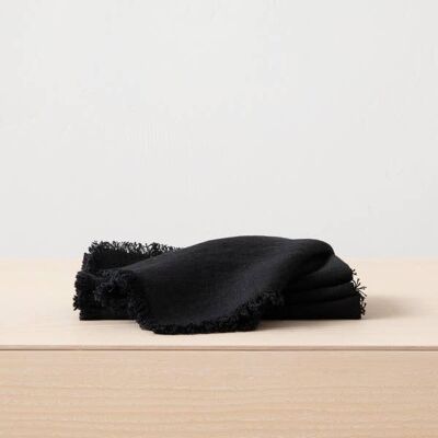 Linen Napkin Black Terra Fringe