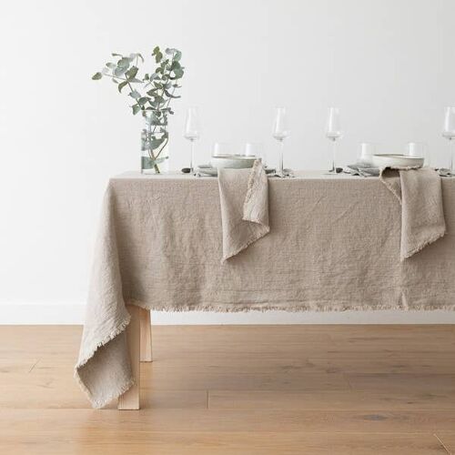 Linen Tablecloth Natural Terra Fringe 