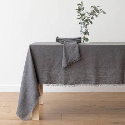 Linen Tablecloth Graphite Terra Fringe 