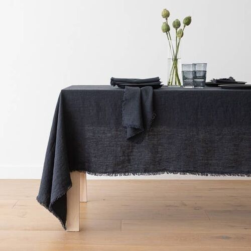 Linen Tablecloth Chrcoal Terra Fringe 