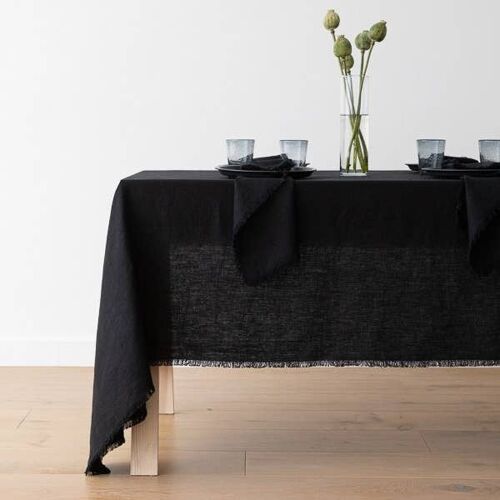 Linen Tablecloth Black Terra Fringe 
