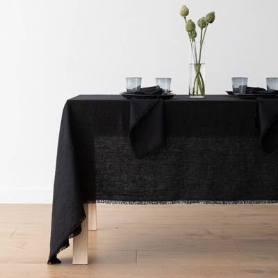 Linen Tablecloth Black Terra Fringe 