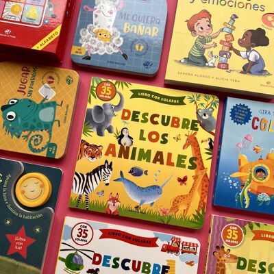 Pack 11 children's books for babies: Spanish hardcover stories for boys and girls between 6 months and 4 years old / learn first words, numbers, colors, animals / books with flaps, minibooks, toy game books
