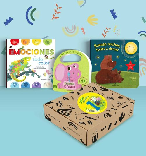 Pack de 3 libros infantiles para niños de 1 año: cuentos en español de cartoné, con valores, aprender a comer, para ir a dormir, emociones, colores, relajación / cuentos con luz