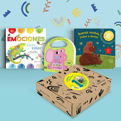 Confezione da 3 libri per bambini da 1 anno: storie con copertina rigida in spagnolo, con valori, imparare a mangiare, andare a dormire, emozioni, colori, relax/storie di luce