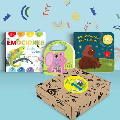 Pack de 3 libros infantiles para niños de 1 año: cuentos en español de cartoné, con valores, aprender a comer, para ir a dormir, emociones, colores, relajación / cuentos con luz