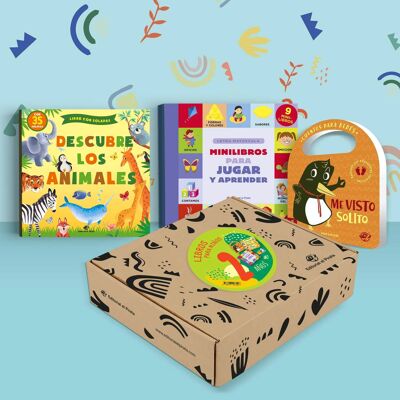 Pack of 3 children's books for 2-year-olds: hardcover stories in Spanish, books with flaps, animals, minibooks, puzzle, learn words, learn to dress yourself, with values