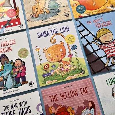 Pack de 9 livres pour enfants en anglais pour apprendre à lire : histoires avec des valeurs en majuscules, bâton, et impression / amitié, respect, égalité, diversité, famille / enfants entre 4 et 6 ans