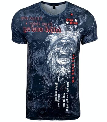 Subliminal Mode - T shirt Imprimé Tête de Mort Manches Courtes - BX105 15