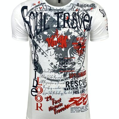 Subliminal Mode - T shirt Imprimé Manches Courtes, Délavé en Coton - BX117