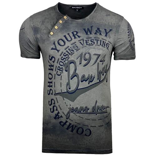 Subliminal Mode - T shirt Imprimé Manches Courtes, Délavé en Coton - BX145