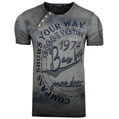 Subliminal Mode - Bedrucktes T-Shirt mit kurzen Ärmeln, gewaschene Baumwolle - BX145