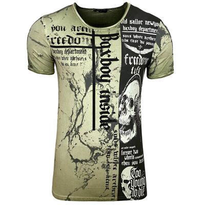 Subliminal Mode - Kurzärmliges T-Shirt mit Totenkopf-Print, gewaschene Baumwolle - BX116