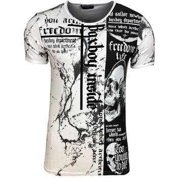 Subliminal Mode - T shirt Imprimé Tête de Mort Manches Courtes, Délavé en Coton - BX116 5
