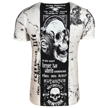Subliminal Mode - T shirt Imprimé Tête de Mort Manches Courtes, Délavé en Coton - BX116 6