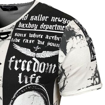 Subliminal Mode - T shirt Imprimé Tête de Mort Manches Courtes, Délavé en Coton - BX116 7