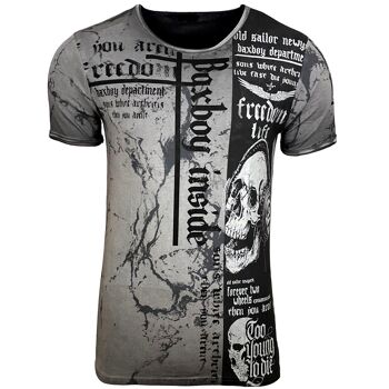 Subliminal Mode - T shirt Imprimé Tête de Mort Manches Courtes, Délavé en Coton - BX116 9